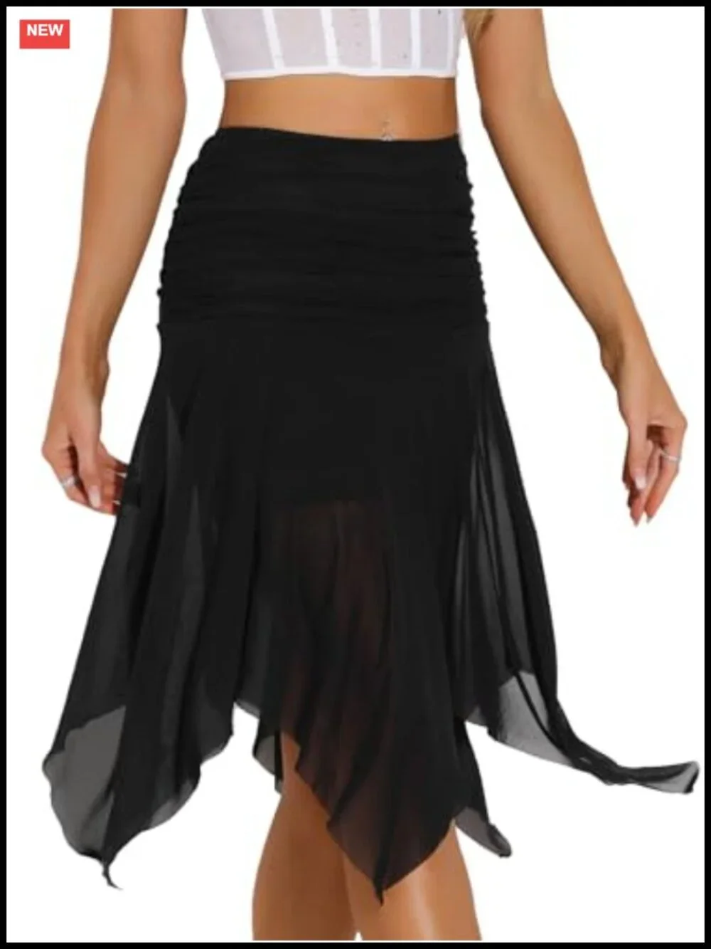 High Low Ruched Midi Dance Skirt for Women Asymmetrical Flowy